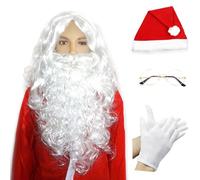 Costume de Père Noël 1/5 pièces - Costume de luxe - Fausse barbe, perruque, gants, lunettes pour adultes et adolescentes - Déguisement de Noël pour filles