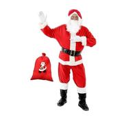 Costume de Père Noël, 7 pièces, Costume Déguisement Complet, Adulte Déguisement de Pere Noel avec Barbe Bonnet Ceinture Sac Bottes