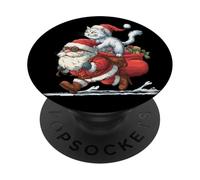 Costume de Père Noël Cool avec Chat et Sac de Noël PopSockets PopGrip Adhésif
