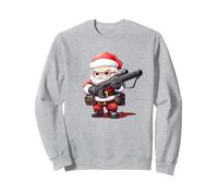 Costume de Père Noël Fusil de Chasse Cool pour la Saison Festive des Armes à feu Sweatshirt, Unisexe pour Adultes, Gris Chiné, XL