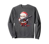 Costume de Père Noël Fusil de Chasse Cool pour la Saison Festive des Armes à feu Sweatshirt, Unisexe pour Adultes, Chiné Foncé, XL