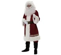 Costume de Père Noël pour adultes Men Deluxe Christmas Santa Somann comprend les vêtements, la barbe et la perruque, le chapeau et les bottes chaleureuses tenue confortable costume élégant pour Noël