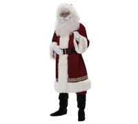 Costume de Père Noël pour adultes Men Deluxe Christmas Santan Somann comprend les vêtements, la barbe et la perruque, le chapeau et les bottes chaleureuses tenue confortable costume élégant pour Noël