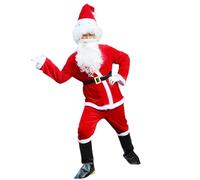 Costume de Père Noël pour Hommes Adultes, 6 pièces/Ensemble de Costume Père Noël Comprenant Un Chapeau, Une Barbe, Un Haut, Une Ceinture, Pantalon, des Couvre-Bottes pour la fête, co