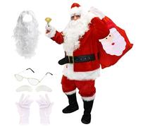 Costume de Père Noël professionnel de luxe - Costume de Père Noël - Costume de Père Noël 12 pièces en velours de qualité grande taille - Costume de Père Noël en peluche St Nick pour adultes (XXXL)
