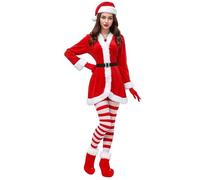 Costume de Père Noël - Tenue de Noël | Cosplay de vacances - Fête complète avec manteau, bas, bottes, accessoires, charmant collier cloche, style ludique et saisonnier.