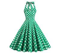 Costume de Performance Dos Nu à Pois de Couleur contrastée rétro avec Robe de Pique-Nique à Lacets pour Prise de Photo d'influenceur - Bas Vert avec de Gros Points Blancs - S