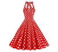 Costume de Performance Dos Nu à Pois de Couleur contrastée rétro avec Robe de Pique-Nique à Lacets pour Prise de Photo d'influenceur - Bas Rouge avec de Gros Points Blancs - M