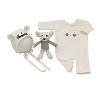 Costume de Photographie de Nouveau-né,3 Pièces Accessoires de Photographie de Bébé Nouveau-Né Tenues en Tricot Barboteuse + Petit Chapeau de Souris + Poupée de Rat