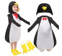 Costume de pingouin amusant avec combinaison à capuche, nœud papillon rouge et couvertures de nageoires, tenue de carnaval animal pour Halloween, carnaval, cosplay et fêtes, taille L