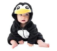Costume de Pingouin pour Bébés, Deguisement Halloween Noël Pâques, Mignon Pyjama Flanelle Chaud Garçon Fille, Hiver Cosplay Costumes d'Animal de Pingouin Grenouillère à Capuche en Polaire