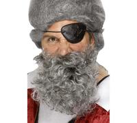 Costume De Pirate Argent Gris Avec Barbe Bouclée Pour Adultes