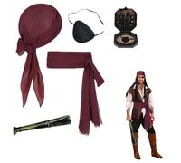 Costume de pirate avec accessoires complets - Kit de pirate pour hommes et femmes - Comprend une boussole, un bandeau, un masque, des lunettes, et une ceinture pour des fêtes et déguisements réus