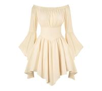 Costume de pirate bohème pour femme, robe blanche, corset à manches longues bouffantes, épaules dénudées, barboteuse, combinaison fluide superposée, combinaison de plage, robe d'été, beige, XXL