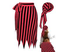 Costume de pirate d'Halloween pour femme, robe de pirate pour jeu de rôle - Jupes rayées - Accessoires de costume de la Renaissance - Bandana de capitaine pour Halloween