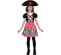 Costume de pirate pirate de carnaval Robe rose Chapeau noir rayures, Taille : 128/134 Couleur : Noir
