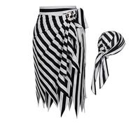 Costume de pirate pour femme - Costume de jeu de rôle de pirate pour femme - Robe de pirate d'Halloween - Tenue de capitaine bandana rayée - Jupes Renaissance - Accessoire de costume pour Halloween