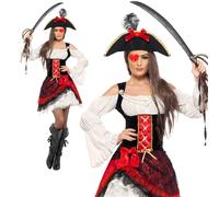 Costume De Pirate Pour Femmes Élégante Gueuse Robe Fantaisie UK 8-18