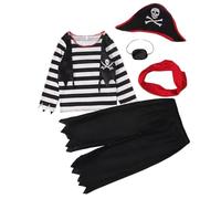 Costume de pirate pour garçons - Côstume de jeu de rôle pour mignon 4 pièces pour faire semblant de jouer | Chemise rayée à manches longues + pantalon + chapeau + eyepatch | Costume de Côstume