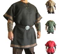 Costume de pirate pour homme, vêtements de pirate classiques médiévaux à lacets à manches courtes, haut viking rétro, élégant, respirant, chemise écossaise Ghillie de luxe, tenue de déguisement pour