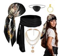 Costume de pirate pour hommes, accessoires - ensemble 5 pièces bandana, ceinture, collier, cache-œil, boucle d'oreille | Fournitures de tenues de jeu de rôle pour représentations théâtrales, pièces de