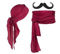 Costume de Pirate Professionnel - Bandana, Ceinture, Barbe Noire - Accessoire de Capitaine pour Halloween - Enfants, Femmes, Hommes (Rouge)