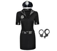 Costume de police Femmes, 5pcs / ensemble Costume de police pour femmes avec ceinture, chapeau, badge et menottes, tenue de robe de flic sexy pour Halloween (M)
