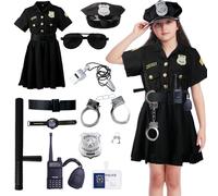 Costume de police pour enfant fille - Costume de carnaval - Ensemble de robe de police - Accessoires de police - Ceinture de police - Bonnet de menottes - Talkie-walkie pour carnaval, Halloween,