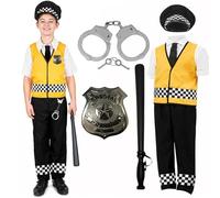 Costume de policier pour enfants - Déguisement de policier pour filles et garçons comprenant haut, pantalon, badge, poignets, matraque et chapeau UK 9-10 ans