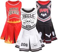 Costume de pom-pom girl vampire pour fille - Taille S - Noir et rouge - Avec chauve-souris et cercueil - Costume effrayant pour enfants