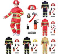 Costume de Pompier, 12pcs Jouet pour Enfants de 3 à 5 Ans pour Les Fêtes Costumées, L'éducation Aux Exercices D'incendie, Noël et le Jeu de Rôle à La Maison (110 cm) Orange Marron 7 ans 6 ans 116 104