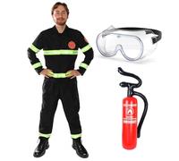Costume de pompier pour adulte - Uniforme de pompier pour homme avec détails réfléchissants, extincteur gonflable et lunettes pour déguisement, tenue amusante de cerf, Halloween et jeu de rôle
