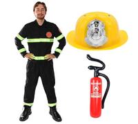 Costume de pompier pour adultes - Extincteur gonflable de 170 cm avec casque et uniforme de pompier avec détails réfléchissants pour déguisement, tenue amusante de cerf, Halloween et jeu de rôle