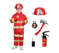 Costume de Pompier pour Enfant, DéGuisement Pompier Enfant, Deguisement Chef des Pompiers avec 8 pcs Accessoires, pour Carnaval L'éDucation Aux Exercices D'incendie Cosplay pour Garçons Filles 3-9 Ans