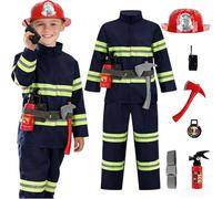 Costume de pompier pour enfant garçon et fille, costume de pompier, combinaison de pompier, veste et pantalon, casque de pompier, cosplay, costume de carnaval