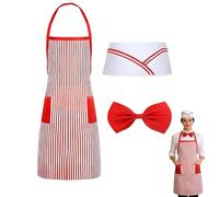 Costume de pop-corn, costume de serveur des années 50, tablier, toque de cuisinier, nœud papillon et boucles d'oreilles pop-corn, carnaval, cirque, cosplay, fête (rouge 1)