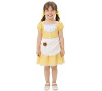 Costume de porridge pour fille - Taille M - Robe de conte de fées vichy jaune avec tablier blanc et accessoire d'ours en peluche - Déguisement classique de personnage de livre d'histoires pour la