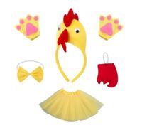 Costume de poulet jaune pour enfant - 4 pièces - Bandeau et nœud papillon - Jupe en gaze - Costume pour enfant, carnaval, Halloween, Thanksgiving, Noël, carnaval, cosplay, fête - Vêtements pour