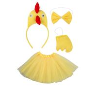 Costume de poulet jaune - Tenue de poulet pour enfant 3 pièces - Bandeau et nœud papillon - Costume en gaze - Costume pour enfant, carnaval, Halloween, Thanksgiving, Noël, carnaval, cosplay, fête