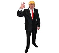 Costume de président américain pour adulte - Perruque blonde, cravate rouge et costume noir - Commander en chef (M)