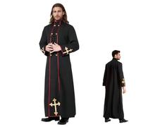 Costume de prêtre pour homme, robe d'évêque du clergé avec collier, costume de pape en soutane pour Halloween, église (noir, taille M)