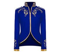 Costume de prince charmant pour homme - Veste brodée dorée - Costume de prince royal médiéval - Costume de batteur parade punk - Costume d'Halloween - Bleu roi - Taille 3XL