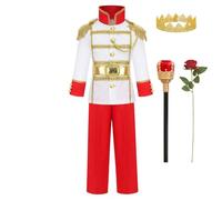 Costume de prince de conte de fées pour enfant garçon de 3 à 12 ans, veste, pantalon, ceinture, couronne de sceptre, ensemble pour Halloween, cosplay, carnaval
