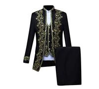 Costume de prince pour homme 3 pièces - Manteau de noble pour homme - Broderie avec gilet de costume et pantalon - Veste gothique médiévale - Costume steampunk frack prince royal - Tenue d'Halloween