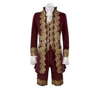 Costume de prince pour homme 4 pièces - Manteau brodé avec gilet de costume et pantalon et manchons - Veste steampunk médiéval, blazer, gothique, frack royal, vêtements d'Halloween - Costume de pirate