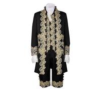 Costume de prince pour homme 4 pièces - Manteau brodé avec gilet de costume et pantalon et manchons - Veste steampunk médiéval, blazer, gothique, frack royal, vêtements d'Halloween - Costume de pirate