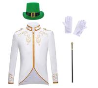 Costume de prince pour homme - Manteau gothique tendance pour homme - Avec chapeau, sceptre et gants - Veste Steampunk 4 pièces - Veste blazer - Halloween - Fête à thème, carnaval, cosplay