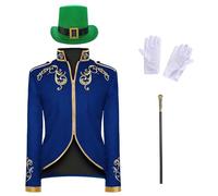 Costume de prince pour homme - Manteau gothique tendance pour homme - Avec chapeau, sceptre et gants - Veste Steampunk 4 pièces - Veste blazer - Halloween - Fête à thème, carnaval, cosplay
