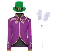 Costume de prince pour homme - Manteau gothique tendance pour homme - Avec chapeau, sceptre et gants - Veste Steampunk 4 pièces - Veste blazer - Halloween - Fête à thème, carnaval, cosplay