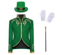 Costume de prince pour homme - Manteau steampunk tendance avec chapeau, sceptre et gants - 4 pièces - Veste gothique blazer - Pour Halloween, fête à thème, carnaval, cosplay, pirate
